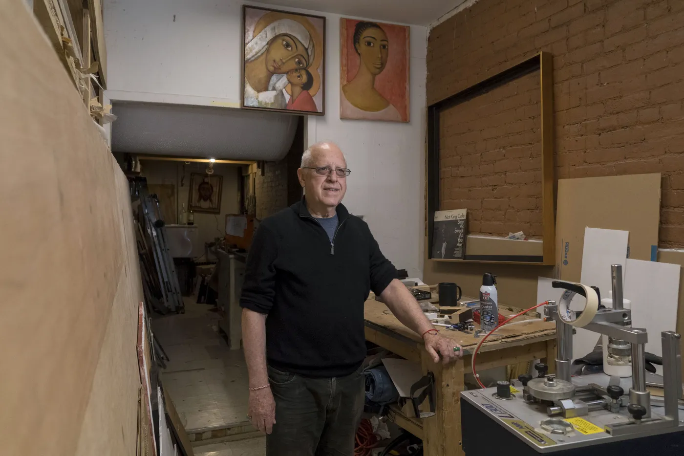Inside the Jadite Gallery custom framing workshop in New York City